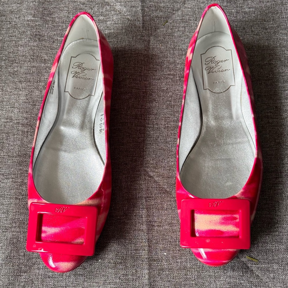 Roger Vivier Pink Patent Buckle Flats